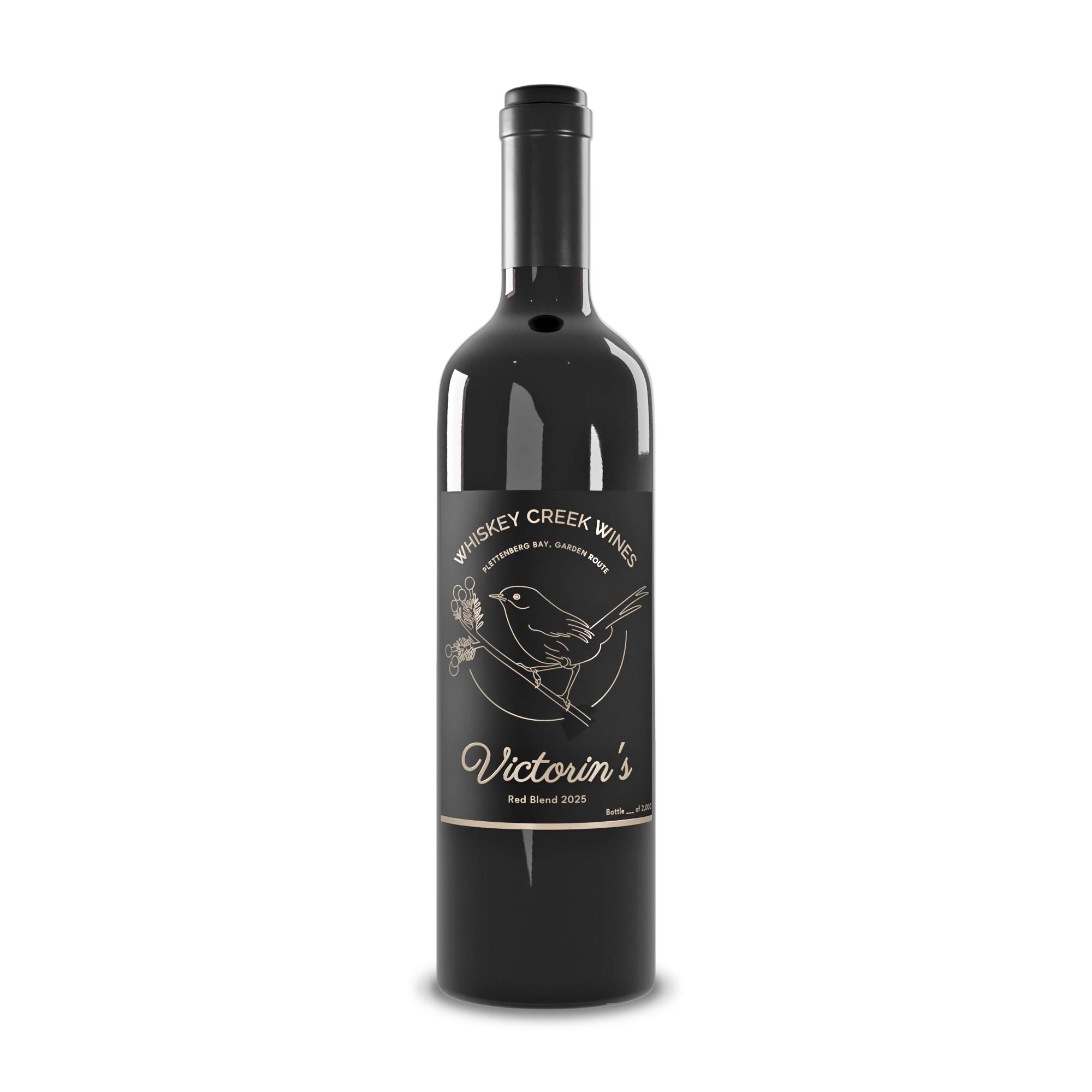 Whiskey Creek Wines Victorin's Blend, a limited hand-numbered estate blend from The Crags, Plettenberg Bay