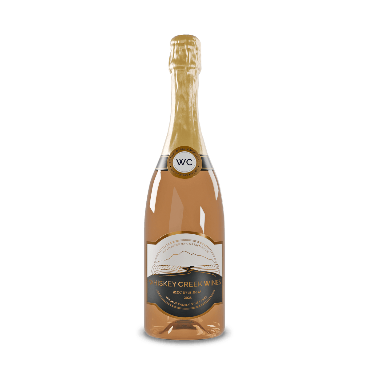 Whiskey Creek Wines Pinotage Chenin Rosé Cap Classique bottle, South Africa's first